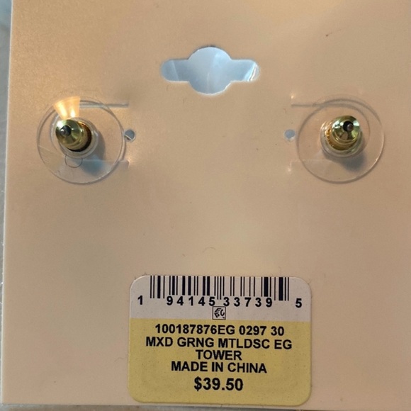 Gold and Green Two-Tiered Earrings with Geometric Design, NWT - Picture 4 of 5